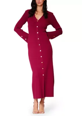 Julia Jordan Long Sleeve Solid Knit Button Maxi Dress by Jordan