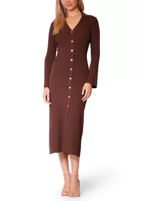 Julia Jordan Long Sleeve Solid Knit Button Maxi Dress