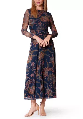 Julia Jordan Long Sleeve Mesh Print Maxi Dress by Jordan