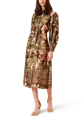 Julia Jordan Long Sleeve Printed Satin Maxi Dress