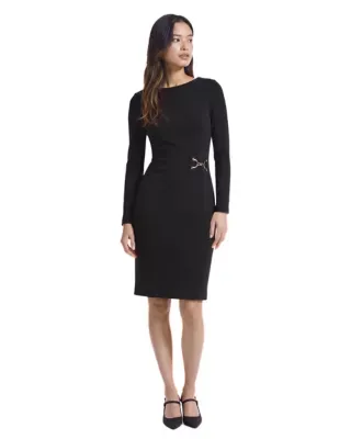 Missy Accent Waist Sheath Long Sleeve Dress by Anne Klein