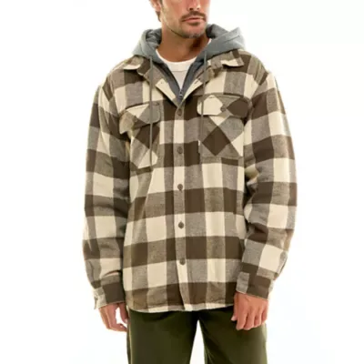 Workwear Sherpa-Lined Hooded Flannel Shirt Jacket by Hallstatt