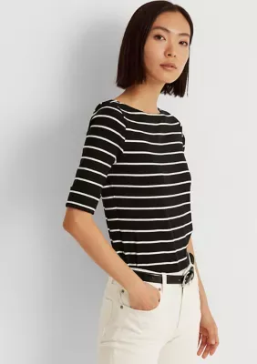 Lauren Ralph Lauren Striped Cotton Boat Neck T-Shirt by Ralph Lauren