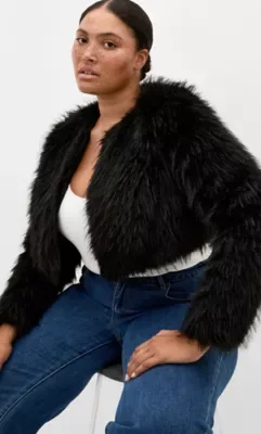Angelica Faux Fur Crop Jacket by City Chic