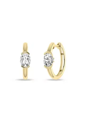 Lab Created 1.05 CTW Oval Cut Lab Grown Diamond Solitaire Huggie Hoop in 18K Yellow Gold