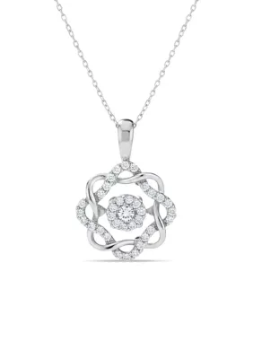 Flower Knot Pendant 0.19 Ctw Natural Diamond Charm in 10K White Gold with 18" Chain by Alessandra Bettini