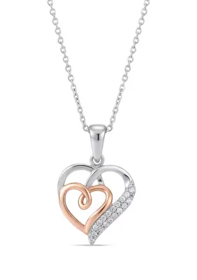 Double Heart Pendant Necklace 0.05 Ctw Natural Diamond Charm with 18" Chain in 10K Two-Tone Gold by Alessandra Bettini