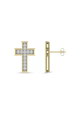 0.33 Ctw Natural Diamond Cross Shape Stud Earrings in 10K Yellow Gold by Alessandra Bettini