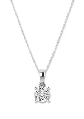 0.10 Ctw Natural Diamond Solitaire Diamond Pendant with 18" Chain 10K White Gold by Alessandra Bettini