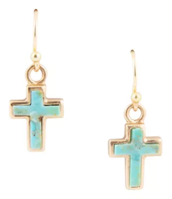 Touch of Blue Turquoise Golden Cross Drop Earrings by Barse Jewelry