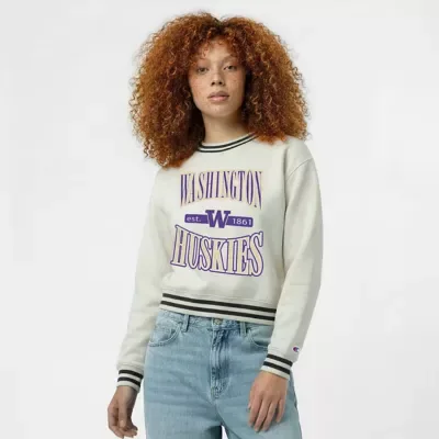 NCAA Washington Huskies Yarn Dye Rib Reverse Weave Crew Sweatshirt by Champion