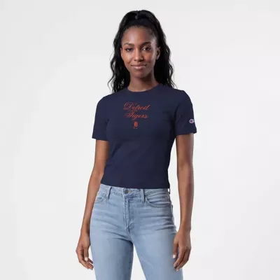 MLB Detroit Tigers Soft-Touch Fitted Cropped T-Shirt by Champion