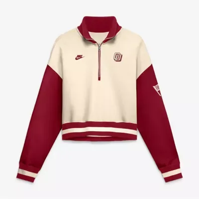 NCAA Oklahoma Sooners Oversized Legacy Color Block Cropped Quarter-Zip Pullover by Nike