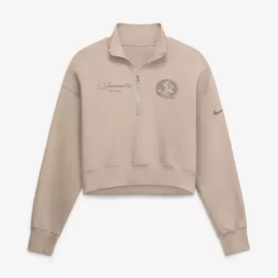 NCAA Florida State Seminoles Neutral Collection Oversized Phoenix Fleece Cropped Quarter-Zip Sweatshirt by Nike