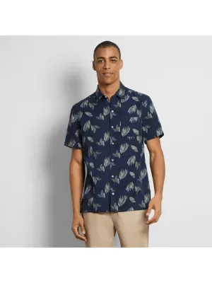Short Sleeve Lily Leaf Print Camp Shirt by Van Heusen