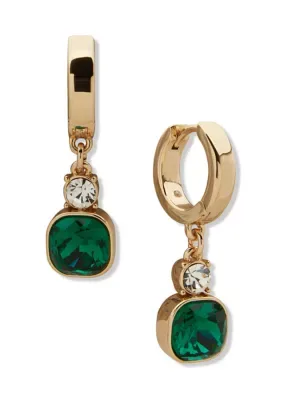 Double Stone Drop Hoop Earrings