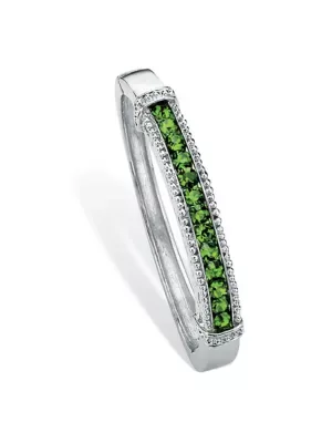 Round Simulated Birthstone Bangle Bracelet in Silvertone by Seta Jewelry