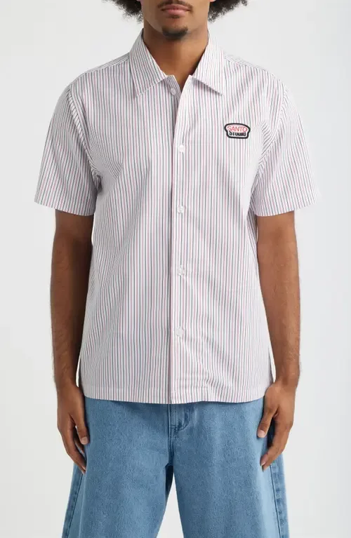 Santo Stripe Short Sleeve Cotton Button-Up Shirt by SANTO STUDIO