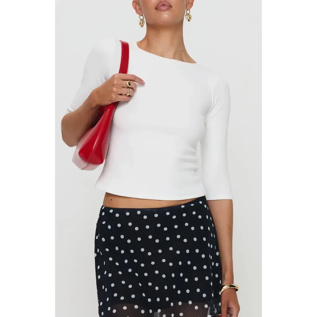 Elaia Three-Quarter Sleeve Crop Top by Princess Polly