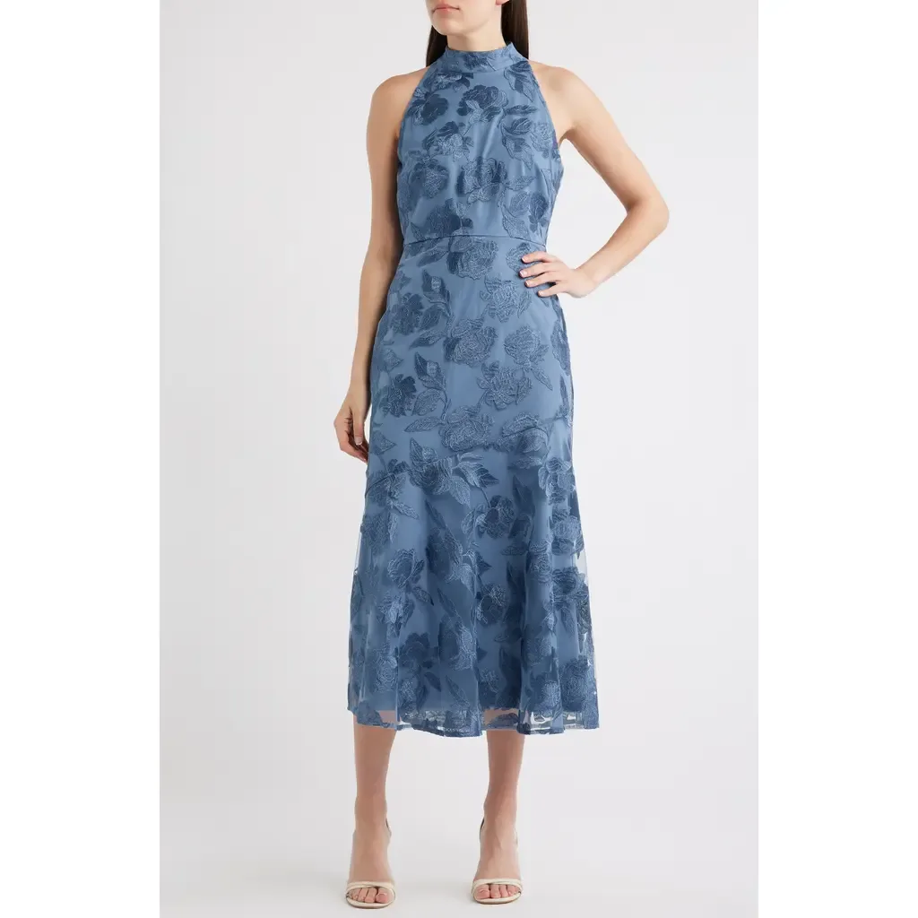 Leafy Embroidery Midi Cocktail Dress