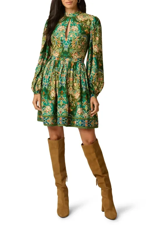 Print Mock Neck Long Sleeve Minidress by Adrianna Papell