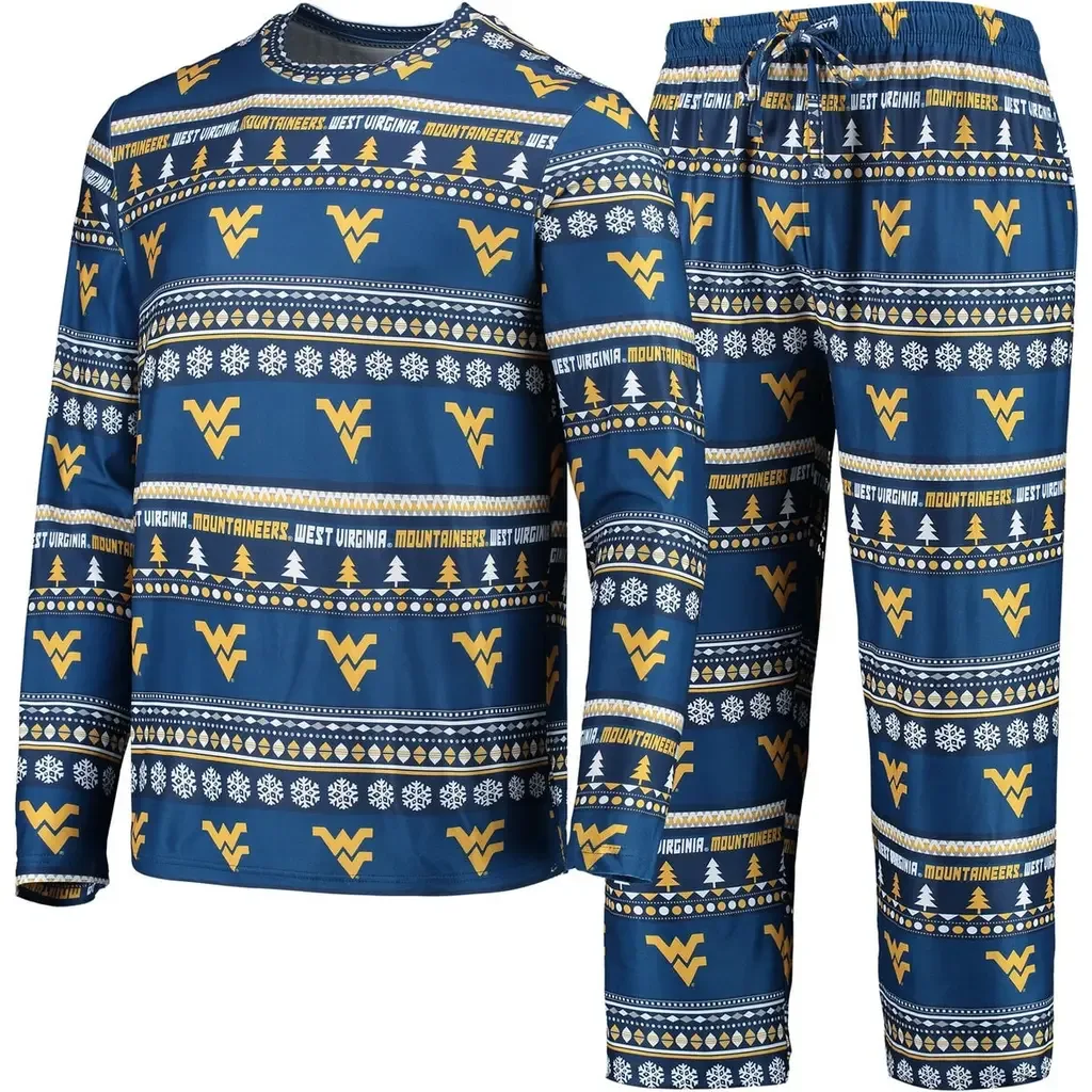 Concepts Sport Navy West Virginia Mountaineers Ugly Sweater Long Sleeve T-Shirt and Pants Sleep Set by CONCEPTS SPORT