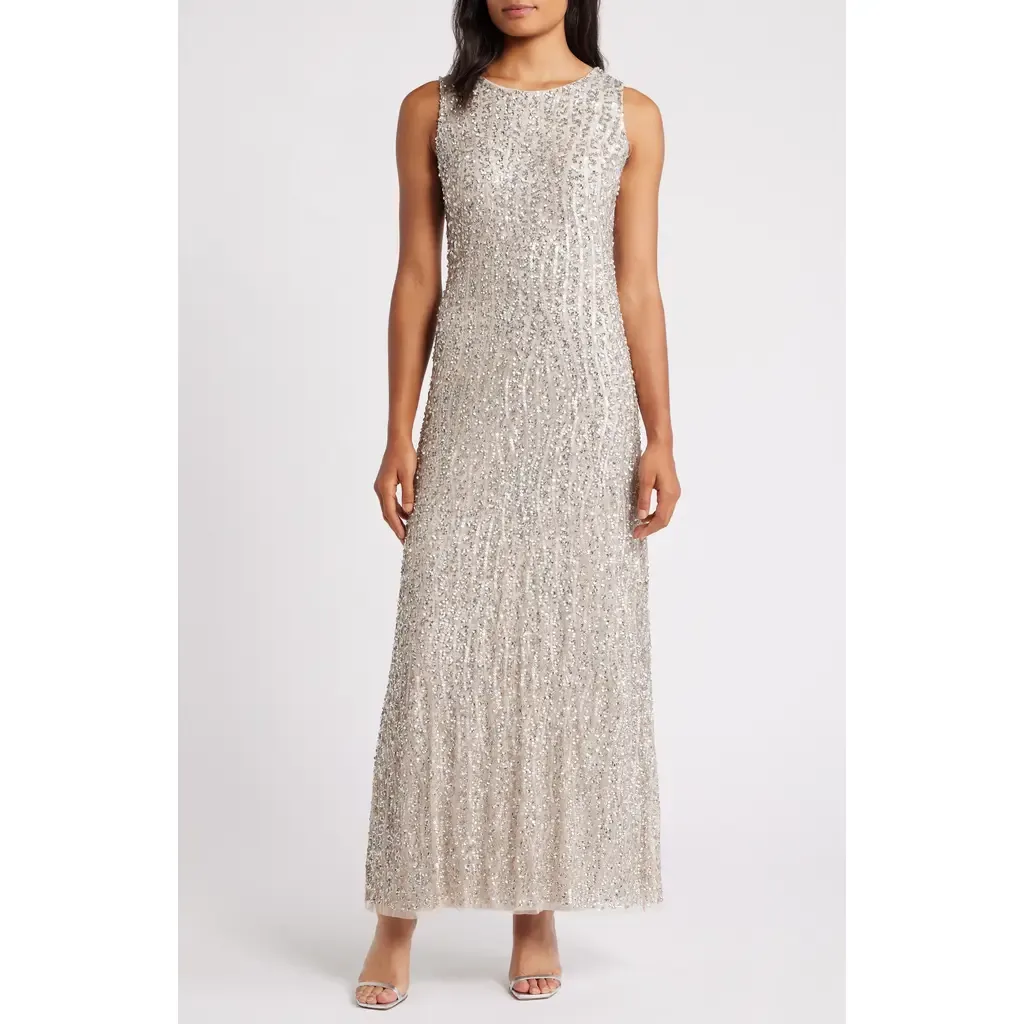 Sequin Stripe Sleeveless Gown by Pisarro Nights