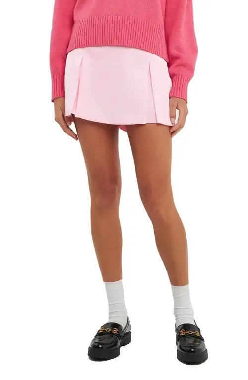 Pleat Front Satin Miniskort by English Factory