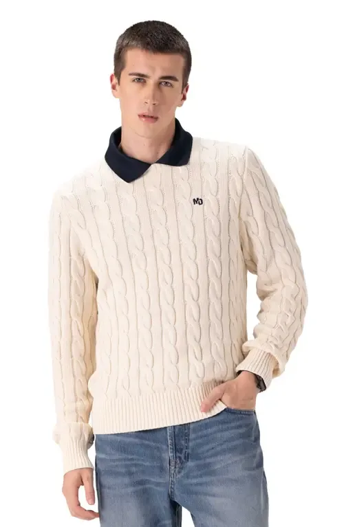 Crew Neck Cable Sweater by Members Only