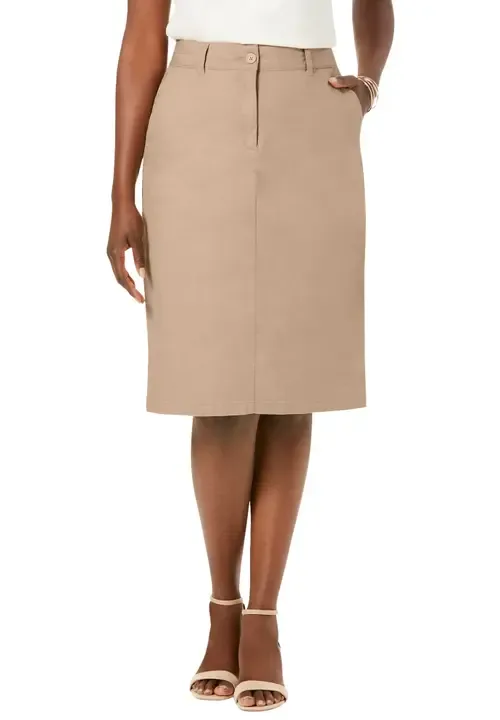 Stretch Cotton Chino Skirt by Jessica London