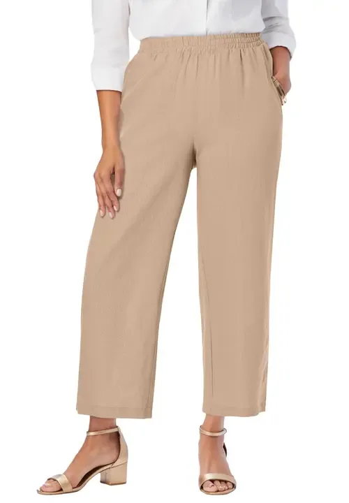 Wide Leg Linen Crop Pant by Jessica London