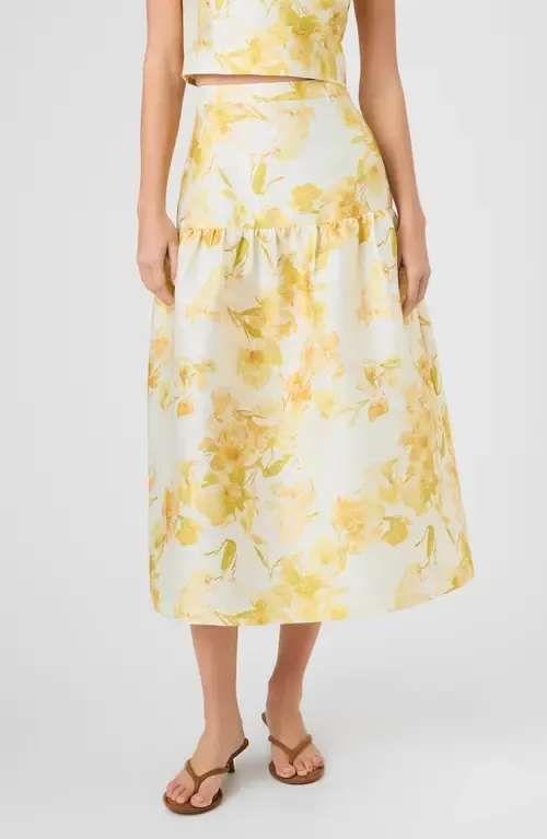 Floral Structured Taffeta Midi Skirt