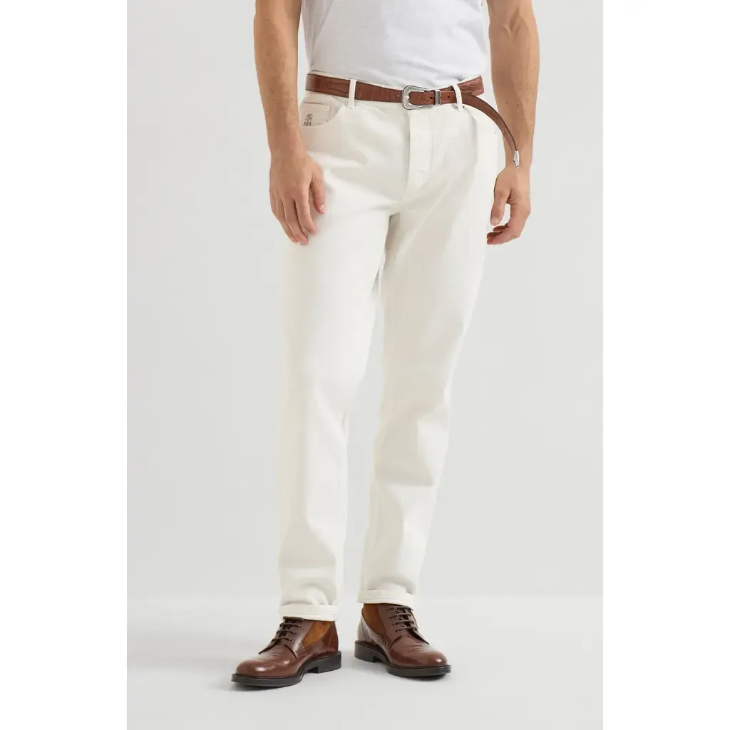 Garment-Dyed Traditional Fit Five-Pocket Trousers in Comfort Cotton Lightweight Denim