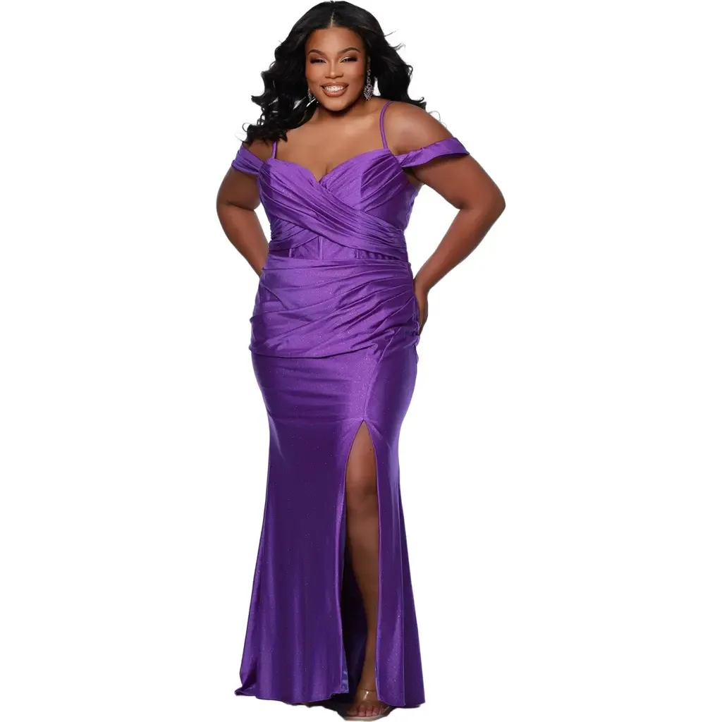 Sweetheart Neckline Drape Sleeve Slim Fitted Gown by Sydney's Closet