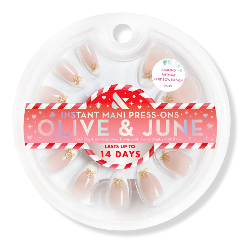 Holiday Instant Mani - Gold Bow French Medium Almond by Olive & June