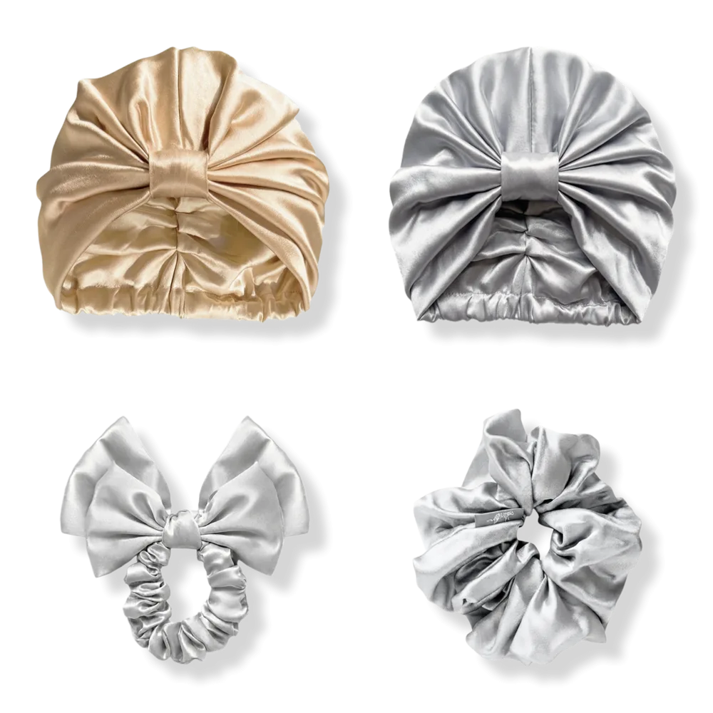 Organic Silk Metallique Bonnet & Scrunchie Set by Lina Lennox