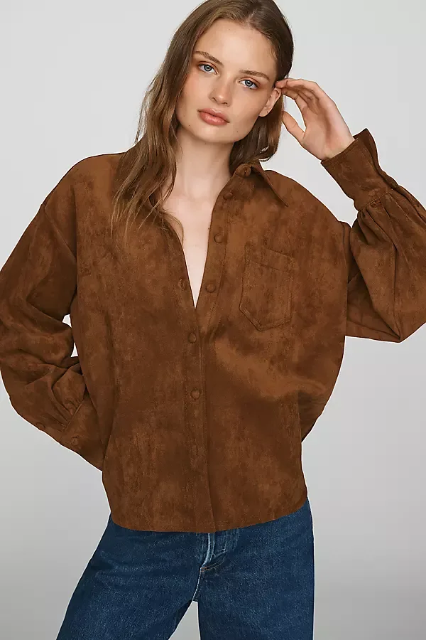 Yumi Faux Suede Shirt Top by En Saison
