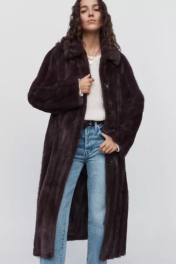 Faux Fur Channeled Long Coat Jacket