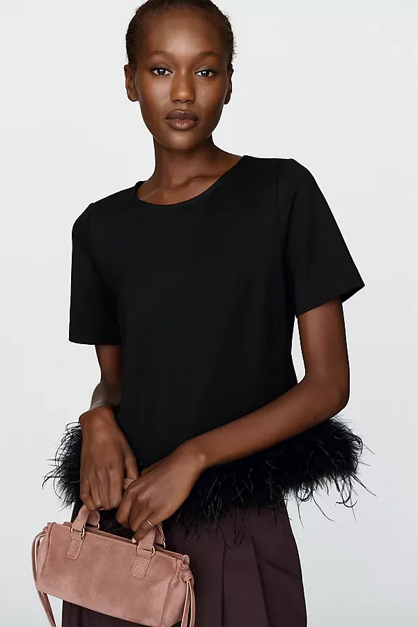 Ponte & Faux Feather Trim Top by Hutch