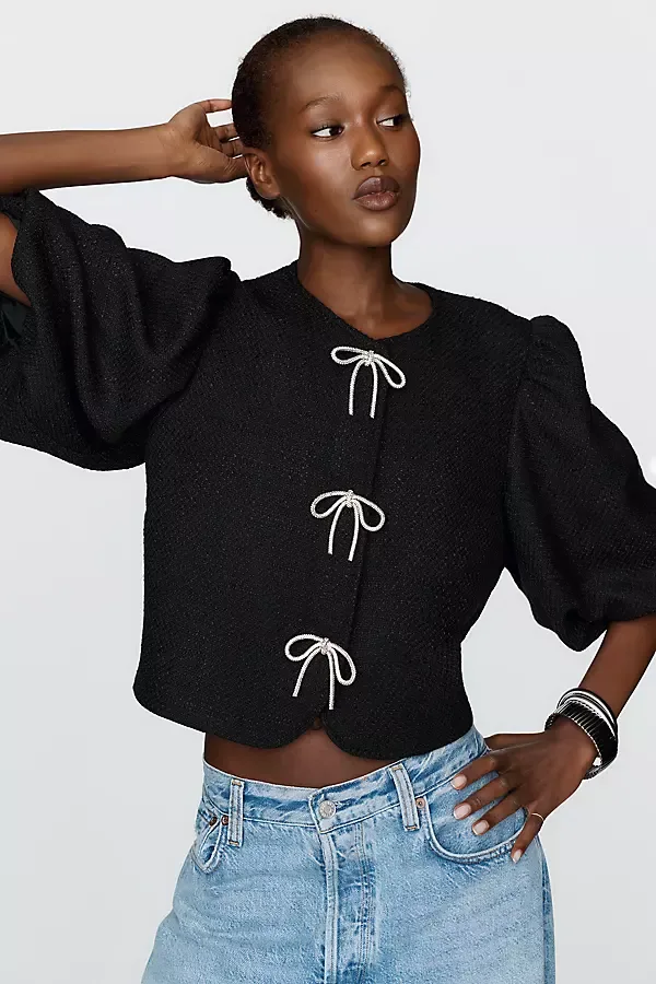 Puff-Sleeve Bow-Embellished Blazer Jacket by Dolan