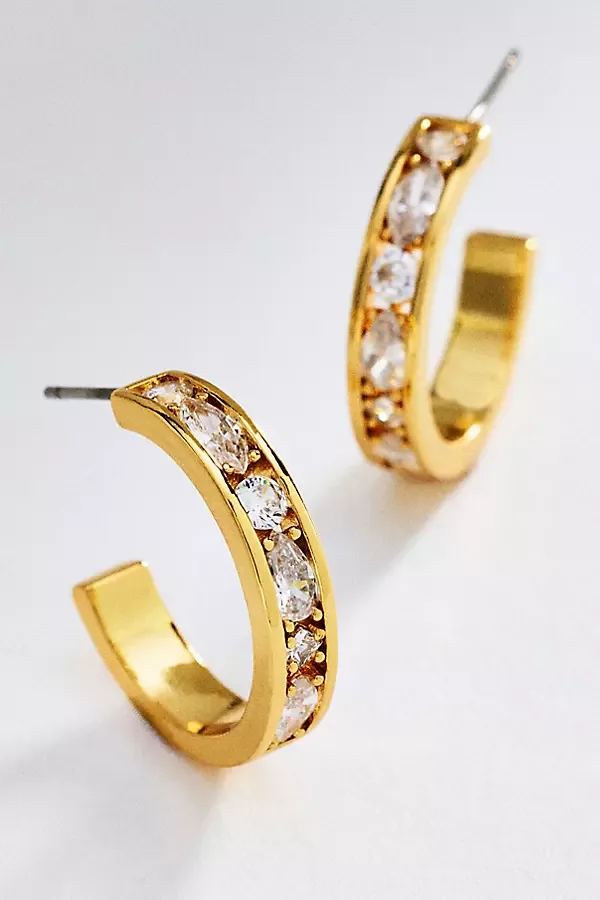 Mixed Stone Bezel Hoop Earrings by Anthropologie