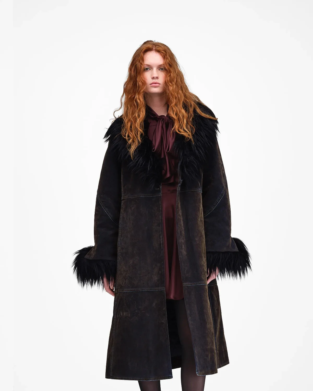 Velvet Denim Faux Fur Trim Coat by Marc Jacobs