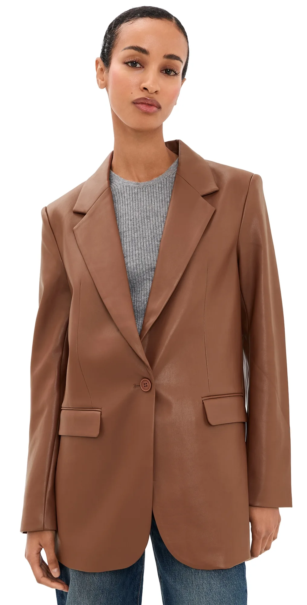 Faux Leather Boyfriend Blazer by Susana Monaco