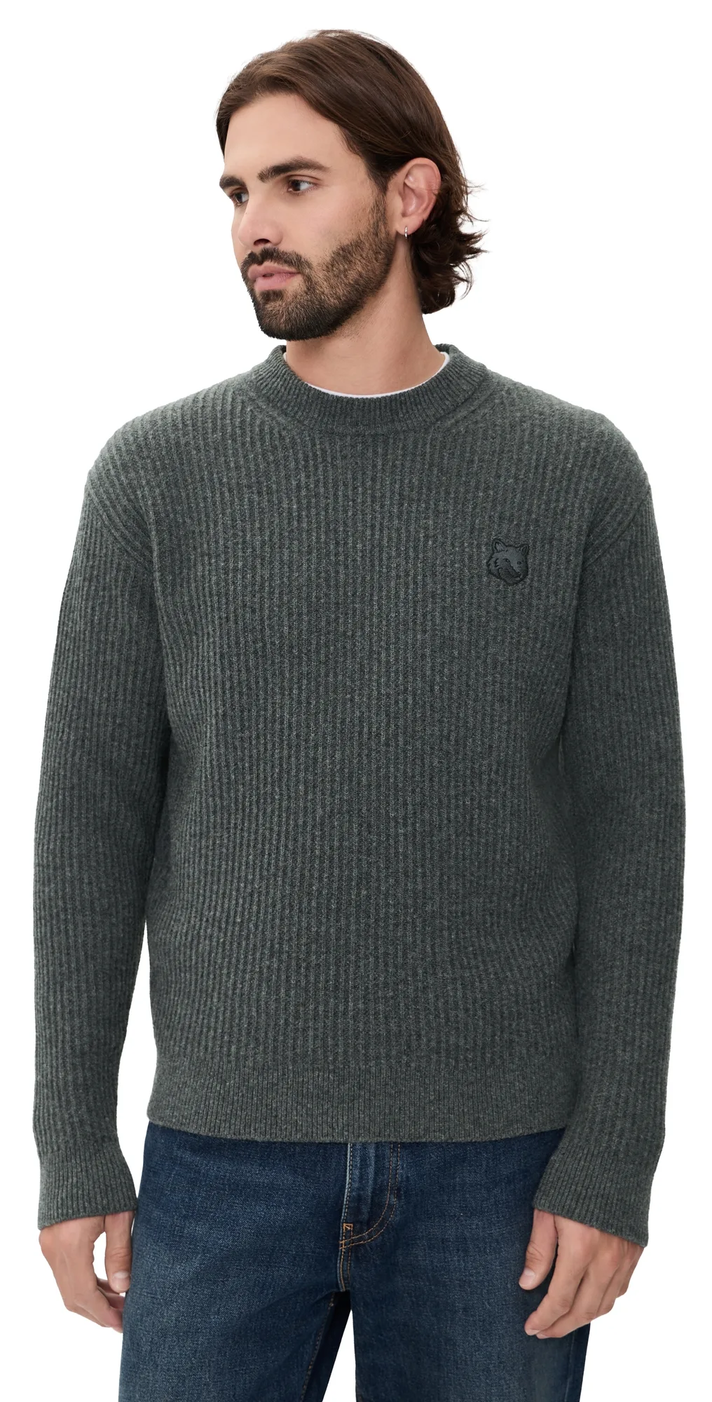 Fox Head Wool Ribbed Sweater by Maison Kitsuné