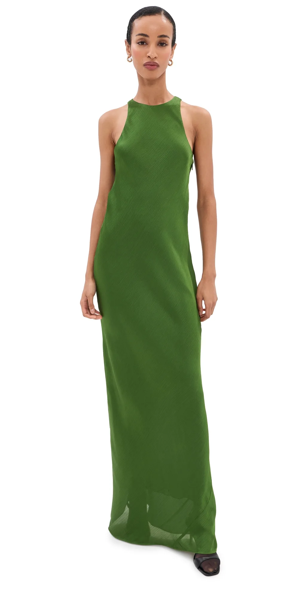 Matte Satin Plisse Maxi Bias Dress by Tibi