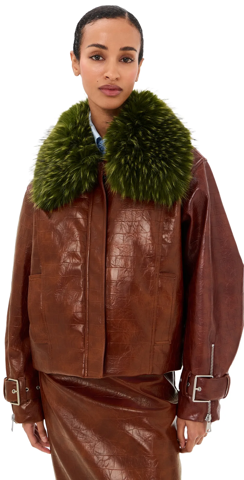 Kabuki Faux Leather Bomber Jacket by ESSENTIEL ANTWERP