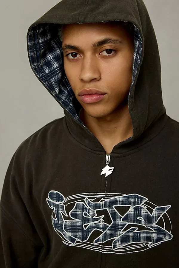 Iets Frans Check Applique Logo Zip-Up Hoodie Sweatshirt by iets frans...