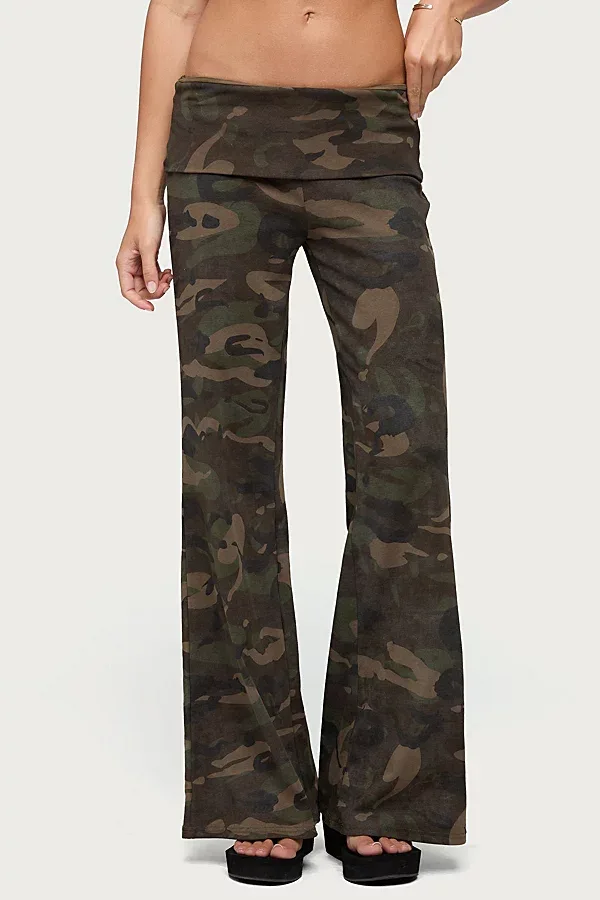 Edikted Lumielle Camo Wide Leg Foldover Pants by Edikted