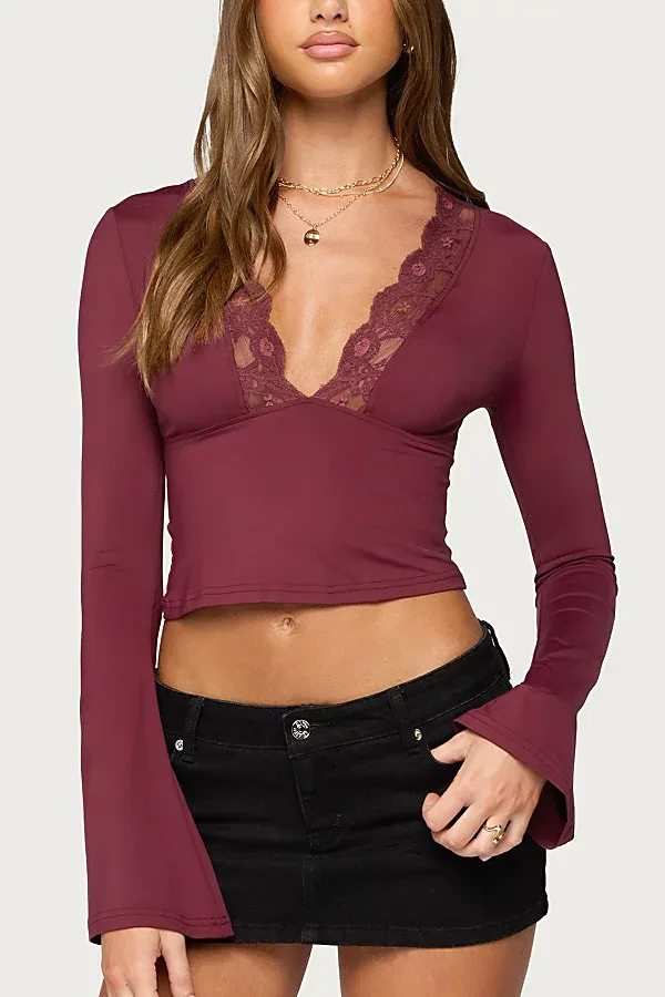 Tina Lacey Plunge Neck Top by Edikted