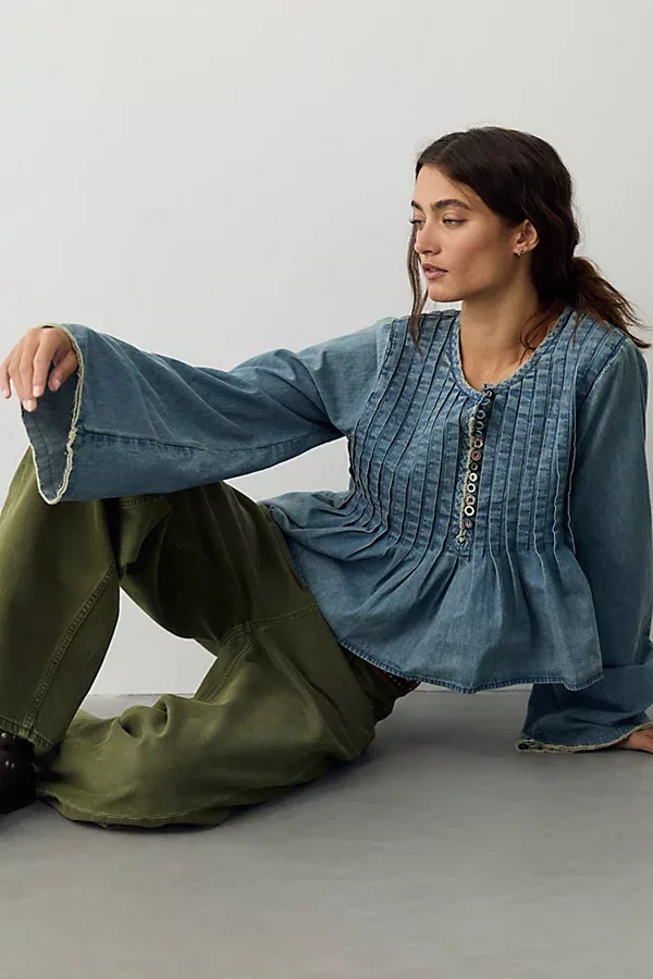 FP One Parker Denim Long Sleeve Button Down Top by Free People